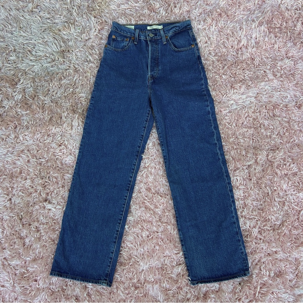 levi’s ribcage straight leg high waist low stretch medium wash jeans, size 26